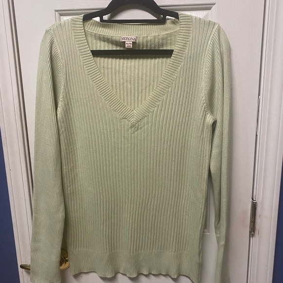 Merona Womens Plus Size XL green Ribbed Knit V Neck Sweater - Picture 1 of 8